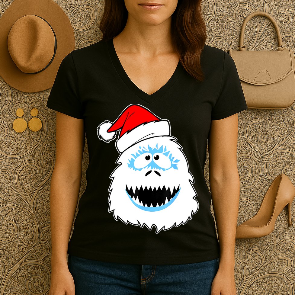 Funny Xmas Abominable Snowman Bigfoot Yeti Retro Christmas Women's V-Neck T-Shirt
