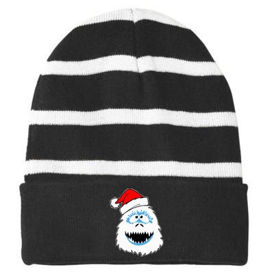 Funny Xmas Abominable Snowman Bigfoot Yeti Retro Christmas Striped Beanie with Solid Band