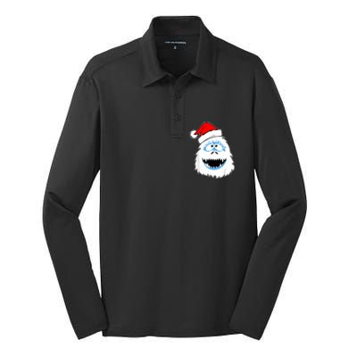 Funny Xmas Abominable Snowman Bigfoot Yeti Retro Christmas Silk Touch Performance Long Sleeve Polo