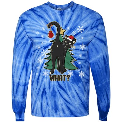 Funny Xmas Black Cat Christmas Lights Cat Lover Tie-Dye Long Sleeve Shirt