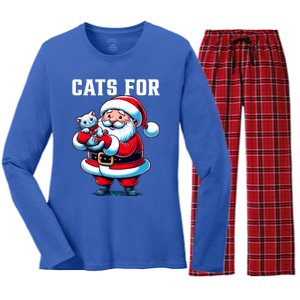 Funny Xmas Cats For Everybody Christmas Cat Santa Gift Women's Long Sleeve Flannel Pajama Set 