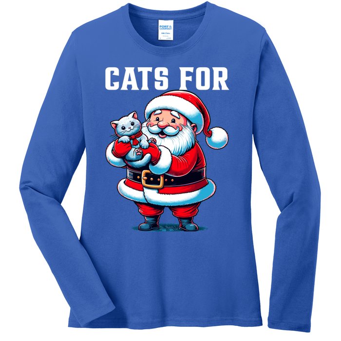 Funny Xmas Cats For Everybody Christmas Cat Santa Gift Ladies Long Sleeve Shirt