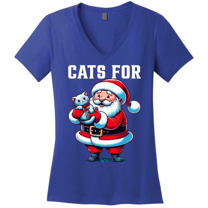 Funny Xmas Cats For Everybody Christmas Cat Santa Gift Women's V-Neck T-Shirt