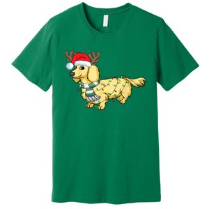 Funny Xmas Cream Dachshund Reindeer Santa Dog Merry Christmas Gift Premium T-Shirt