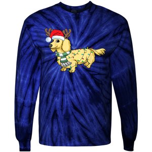 Funny Xmas Cream Dachshund Reindeer Santa Dog Merry Christmas Gift Tie-Dye Long Sleeve Shirt