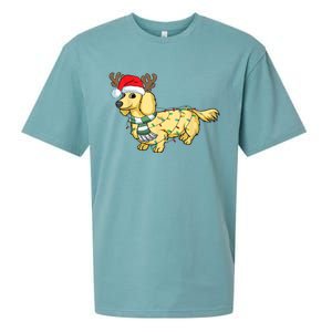 Funny Xmas Cream Dachshund Reindeer Santa Dog Merry Christmas Gift Sueded Cloud Jersey T-Shirt