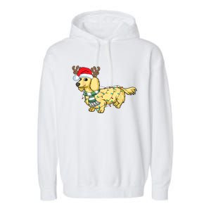 Funny Xmas Cream Dachshund Reindeer Santa Dog Merry Christmas Gift Garment-Dyed Fleece Hoodie