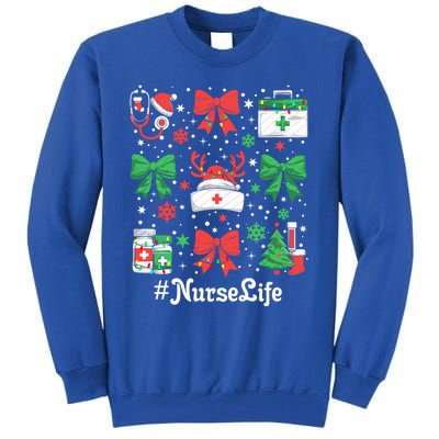 Funny Xmas Coquette Bow Santa Funny Nurse Christmas Gift Tall Sweatshirt