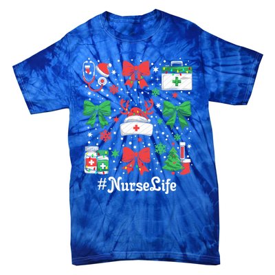 Funny Xmas Coquette Bow Santa Funny Nurse Christmas Gift Tie-Dye T-Shirt