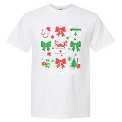 Funny Xmas Coquette Bow Santa Funny Nurse Christmas Gift Garment-Dyed Heavyweight T-Shirt