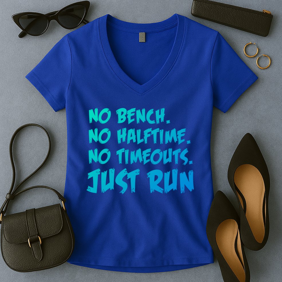 Funny Xc Cross Country Running Gift No Bench No Halftime Gift Women's V-Neck T-Shirt