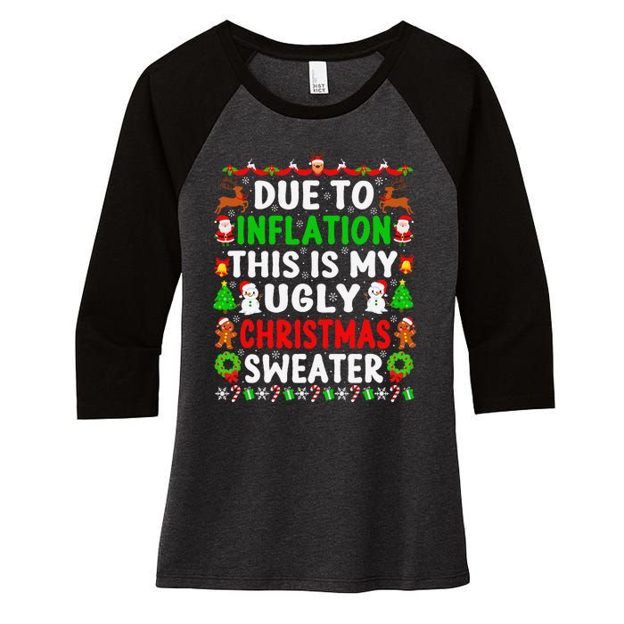 Funny Xmas Family Due To Inflation Ugly Christmas Sweaters Women's Tri-Blend 3/4-Sleeve Raglan Shirt