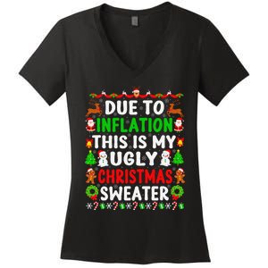 Funny Xmas Family Due To Inflation Ugly Christmas Sweaters Women's V-Neck T-Shirt