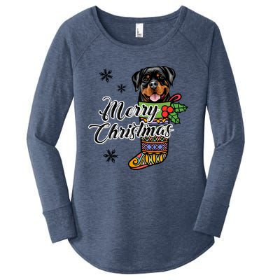 Funny Xmas Gift For Dog Lover Merry Christmas Rottweiler Gift Women's Perfect Tri Tunic Long Sleeve Shirt