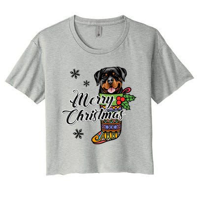 Funny Xmas Gift For Dog Lover Merry Christmas Rottweiler Gift Women's Crop Top Tee