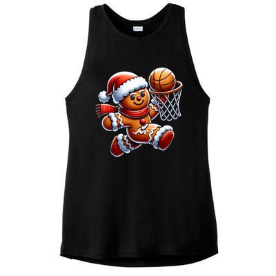 Funny Xmas Gingerbread Man Playing Basketball Christmas Gift Ladies PosiCharge Tri-Blend Wicking Tank