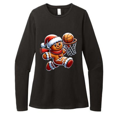 Funny Xmas Gingerbread Man Playing Basketball Christmas Gift Womens CVC Long Sleeve Shirt