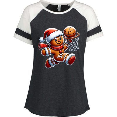 Funny Xmas Gingerbread Man Playing Basketball Christmas Gift Enza Ladies Jersey Colorblock Tee