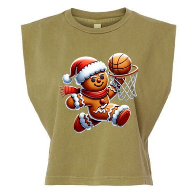 Funny Xmas Gingerbread Man Playing Basketball Christmas Gift Garment-Dyed Women's Muscle Tee