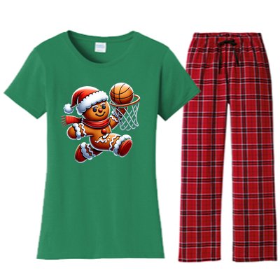 Funny Xmas Gingerbread Man Playing Basketball Christmas Gift Women's Flannel Pajama Set