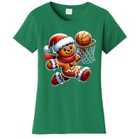 Funny Xmas Gingerbread Man Playing Basketball Christmas Gift Women's T-Shirt