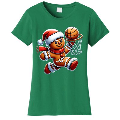 Funny Xmas Gingerbread Man Playing Basketball Christmas Gift Women's T-Shirt