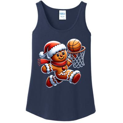 Funny Xmas Gingerbread Man Playing Basketball Christmas Gift Ladies Essential Tank