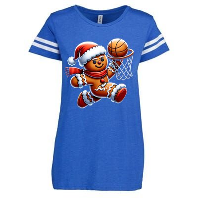 Funny Xmas Gingerbread Man Playing Basketball Christmas Gift Enza Ladies Jersey Football T-Shirt