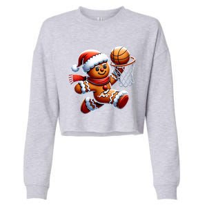 Funny Xmas Gingerbread Man Playing Basketball Christmas Gift Cropped Pullover Crew