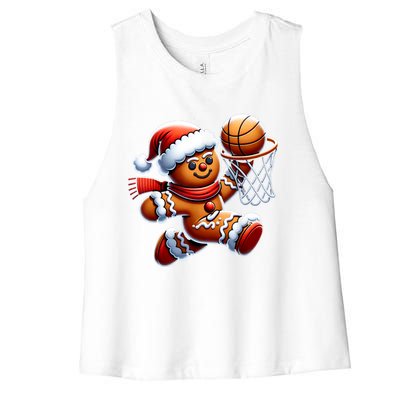 Funny Xmas Gingerbread Man Playing Basketball Christmas Gift Women's Racerback Cropped Tank