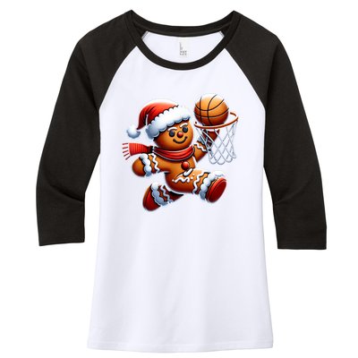 Funny Xmas Gingerbread Man Playing Basketball Christmas Gift Women's Tri-Blend 3/4-Sleeve Raglan Shirt