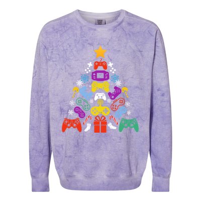 Funny Xmas Gamer Games Controllers Christmas Tree Boys Cool Gift Colorblast Crewneck Sweatshirt