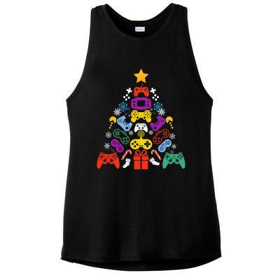 Funny Xmas Gamer Games Controllers Christmas Tree Boys Cool Gift Ladies PosiCharge Tri-Blend Wicking Tank