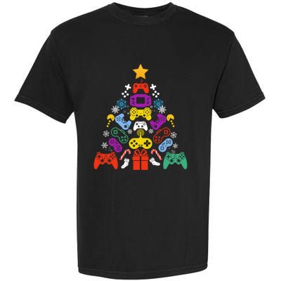 Funny Xmas Gamer Games Controllers Christmas Tree Boys Cool Gift Garment-Dyed Heavyweight T-Shirt