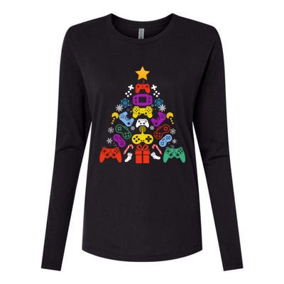 Funny Xmas Gamer Games Controllers Christmas Tree Boys Cool Gift Womens Cotton Relaxed Long Sleeve T-Shirt