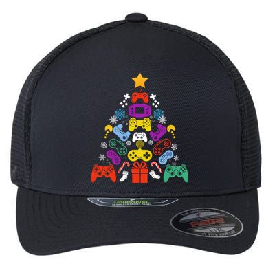 Funny Xmas Gamer Games Controllers Christmas Tree Boys Cool Gift Flexfit Unipanel Trucker Cap