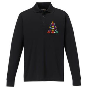 Funny Xmas Gamer Games Controllers Christmas Tree Boys Cool Gift Performance Long Sleeve Polo