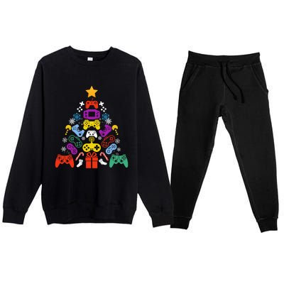 Funny Xmas Gamer Games Controllers Christmas Tree Boys Cool Gift Premium Crewneck Sweatsuit Set