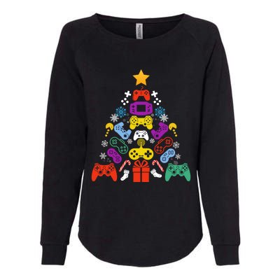 Funny Xmas Gamer Games Controllers Christmas Tree Boys Cool Gift Womens California Wash Sweatshirt