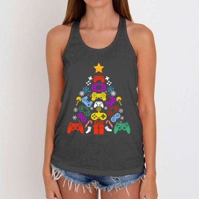 Funny Xmas Gamer Games Controllers Christmas Tree Boys Cool Gift Women's Knotted Racerback Tank