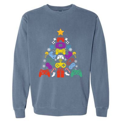 Funny Xmas Gamer Games Controllers Christmas Tree Boys Cool Gift Garment-Dyed Sweatshirt