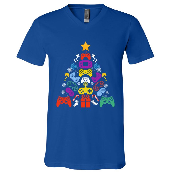 Funny Xmas Gamer Games Controllers Christmas Tree Boys Cool Gift V-Neck T-Shirt