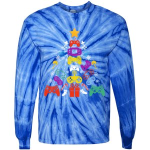 Funny Xmas Gamer Games Controllers Christmas Tree Boys Cool Gift Tie-Dye Long Sleeve Shirt