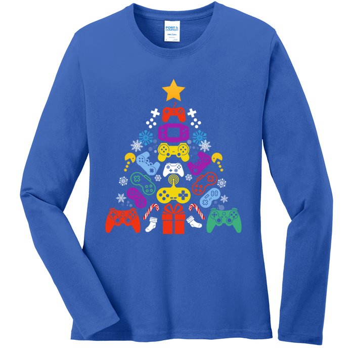 Funny Xmas Gamer Games Controllers Christmas Tree Boys Cool Gift Ladies Long Sleeve Shirt