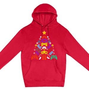 Funny Xmas Gamer Games Controllers Christmas Tree Boys Cool Gift Premium Pullover Hoodie