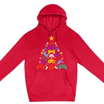 Funny Xmas Gamer Games Controllers Christmas Tree Boys Cool Gift Premium Pullover Hoodie