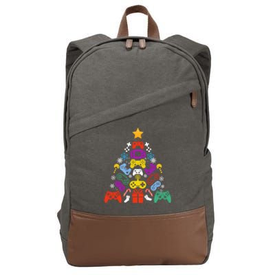 Funny Xmas Gamer Games Controllers Christmas Tree Boys Cool Gift Cotton Canvas Backpack