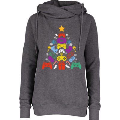 Funny Xmas Gamer Games Controllers Christmas Tree Boys Cool Gift Womens Funnel Neck Pullover Hood