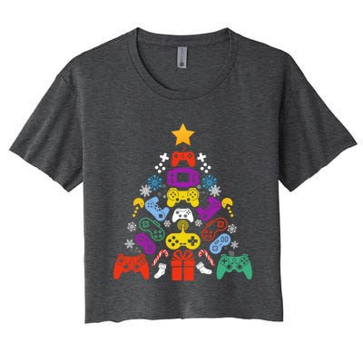 Funny Xmas Gamer Games Controllers Christmas Tree Boys Cool Gift Women's Crop Top Tee