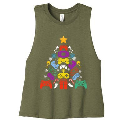 Funny Xmas Gamer Games Controllers Christmas Tree Boys Cool Gift Women's Racerback Cropped Tank